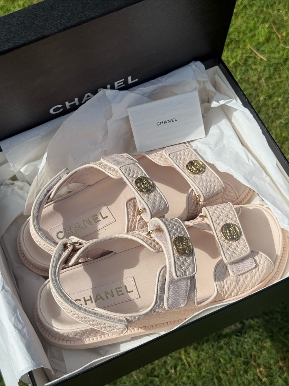 Chanel Pink Calfskin Printed Velcro "Dad" Medallion Sandals - Picture 6 of 6